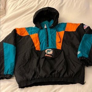 Miami Dolphins STARTER jacket  with Hood and Half-Zip